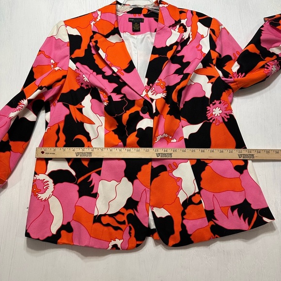 Grace Elements 16W Blazer Bold Floral Print Jacket Pink Orange Black Cotton - Picture 5 of 7